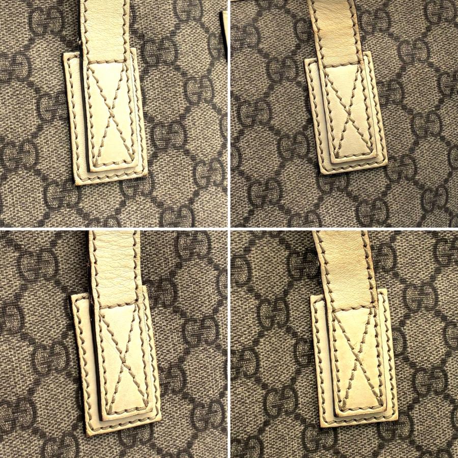 GUCCI グッチ GGスプリーム トートバッグ 廃盤 ロゴプレート PVC レザー ベージュ ゴールド A4収納 肩掛け 撥水 大容量 通勤 通学