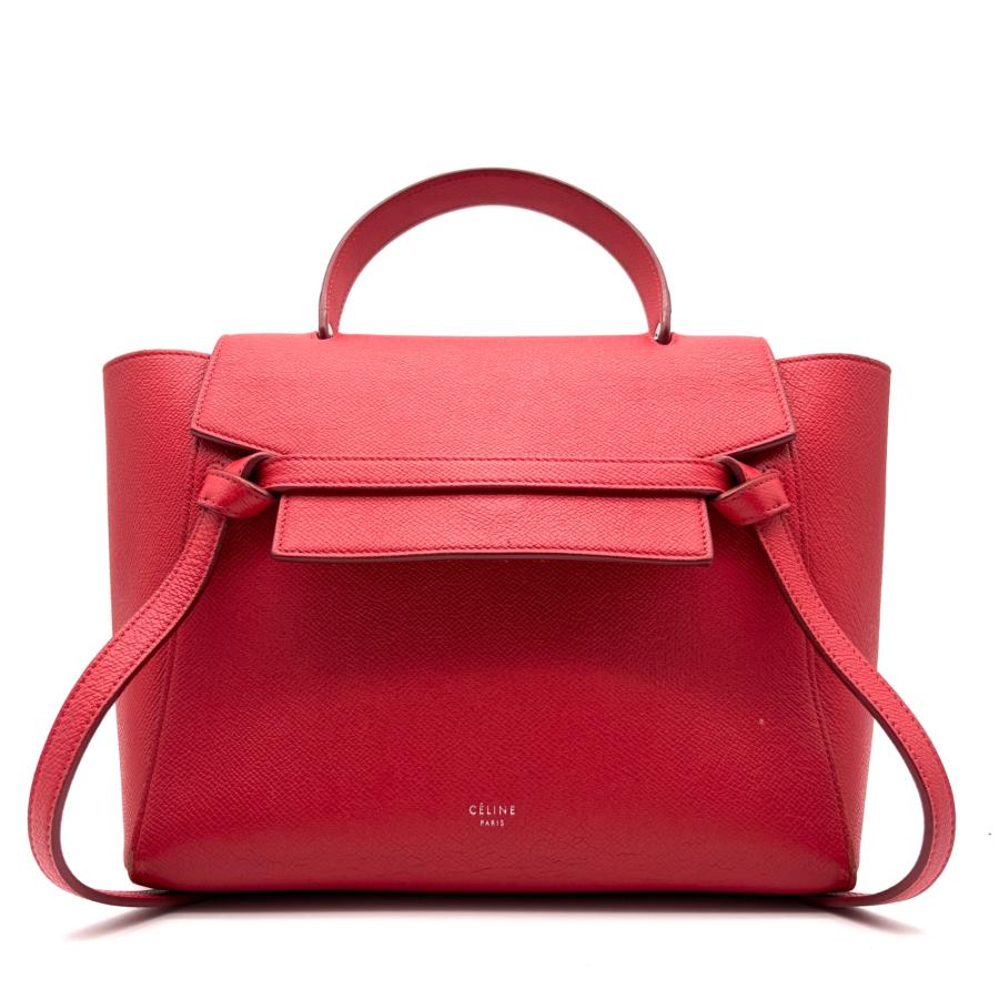 【美品】セリーヌ CELINE トリコ　スモール　ショルダーバッグ レッド CELINE セリーヌ 2way ベルトバッグ スモール ロゴ 手持ち 斜め掛け