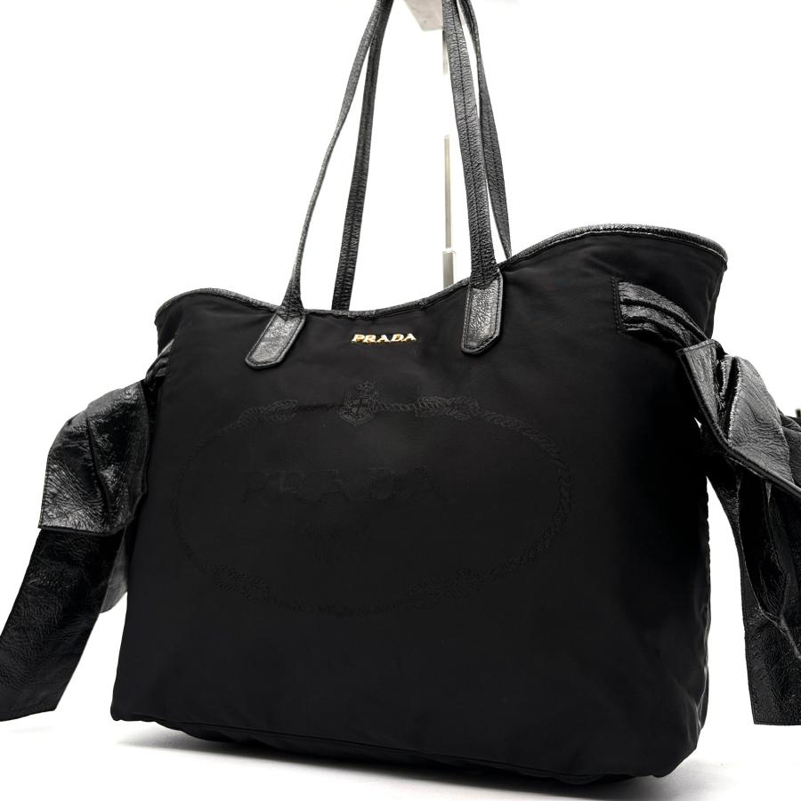 プラダ PRADA トートバッグ ハンドバッグ ロゴ ジャガード リボン 