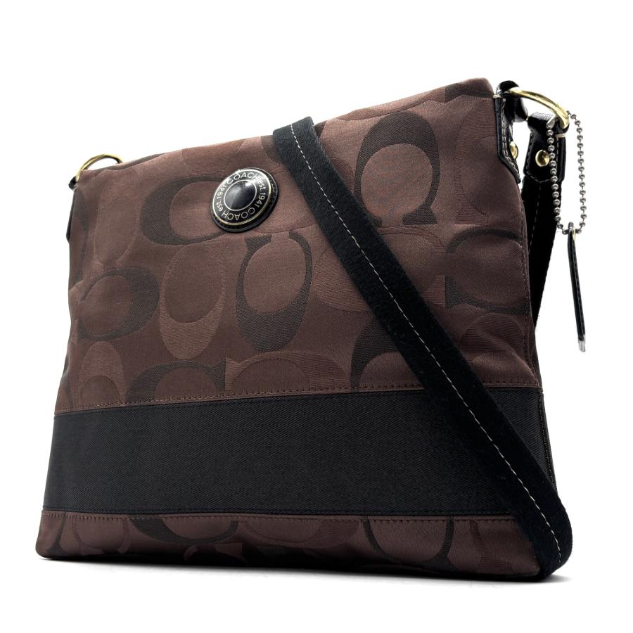 美品 COACH シグネチャー レザー ショルダーバッグ ブラック A4収納可 コーチ COACH シグネチャー ショルダーバッグ クロスボディ ナイロン