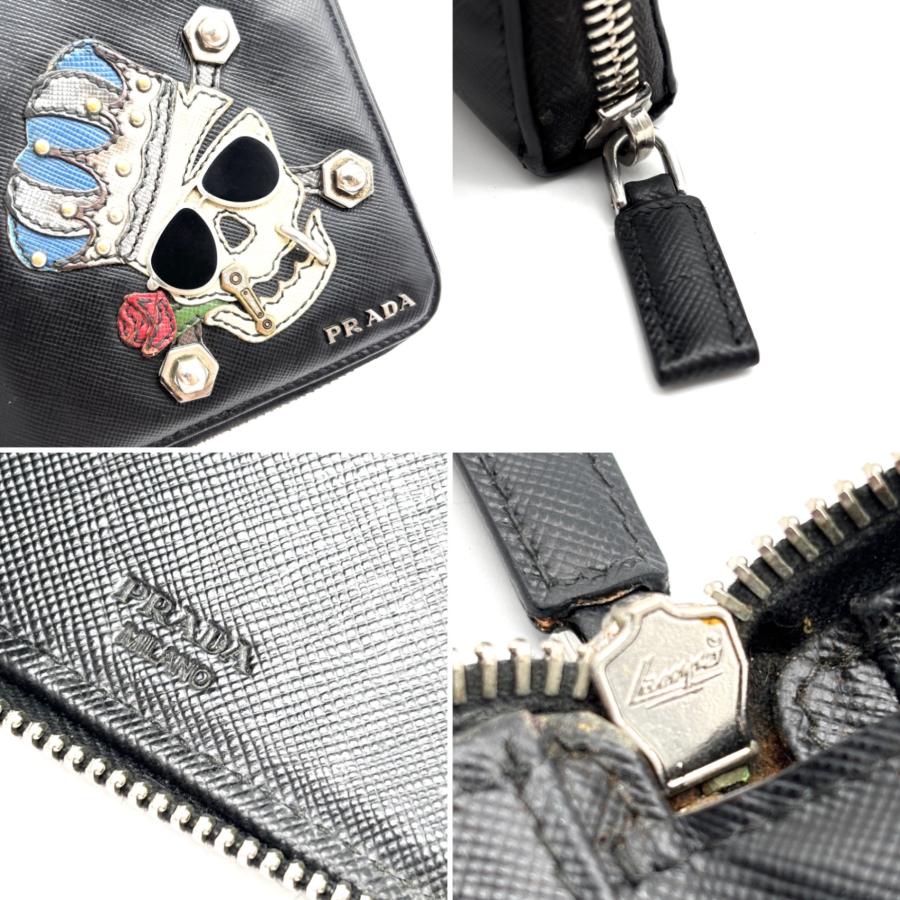 プラダ PRADA サフィアーノ スカル オーガナイザー トラベルウォレット 長財布 ラウンドファスナー ドクロ ブラック 黒 レザー ボーナス 夏休み 帰省 お盆 敬老の日 サマーギフト シルバーウィーク プラダ PRADA オーガナイザー 長財布 トラベル スカル ドクロ