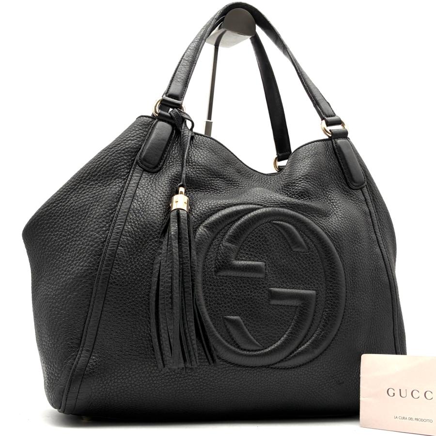 GUCCI グッチ ソーホー トートバッグ セラリウス レザー ブラック 黒 タッセル A4 通勤 通学 自立 腕掛け ビジネス フォーマル 鞄 282309 極美品