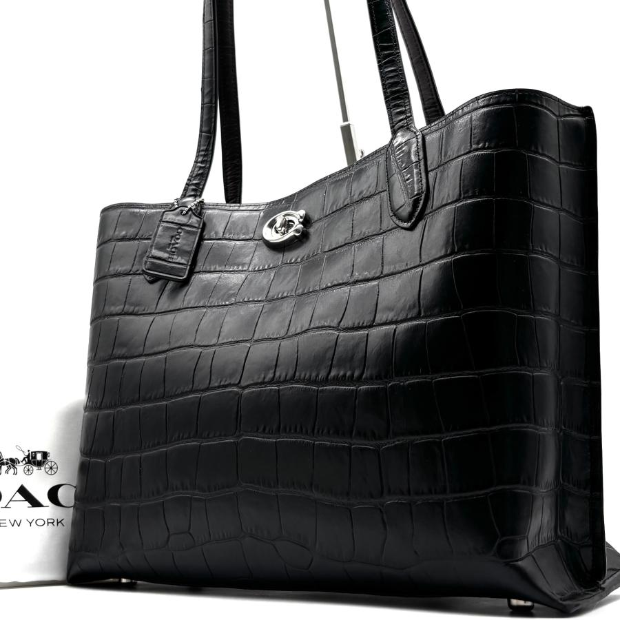 COACH コーチ ウィロウ トートバッグ クロコ型押し レザー ブラック 
