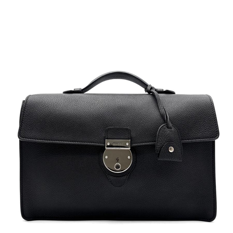 グッチ GUCCI ブリーフケース ビジネスバッグ 書類かばん A4 PC収納 レザー ブラック 黒 メンズ フラップ ロゴ金具 鍵付きの画像
