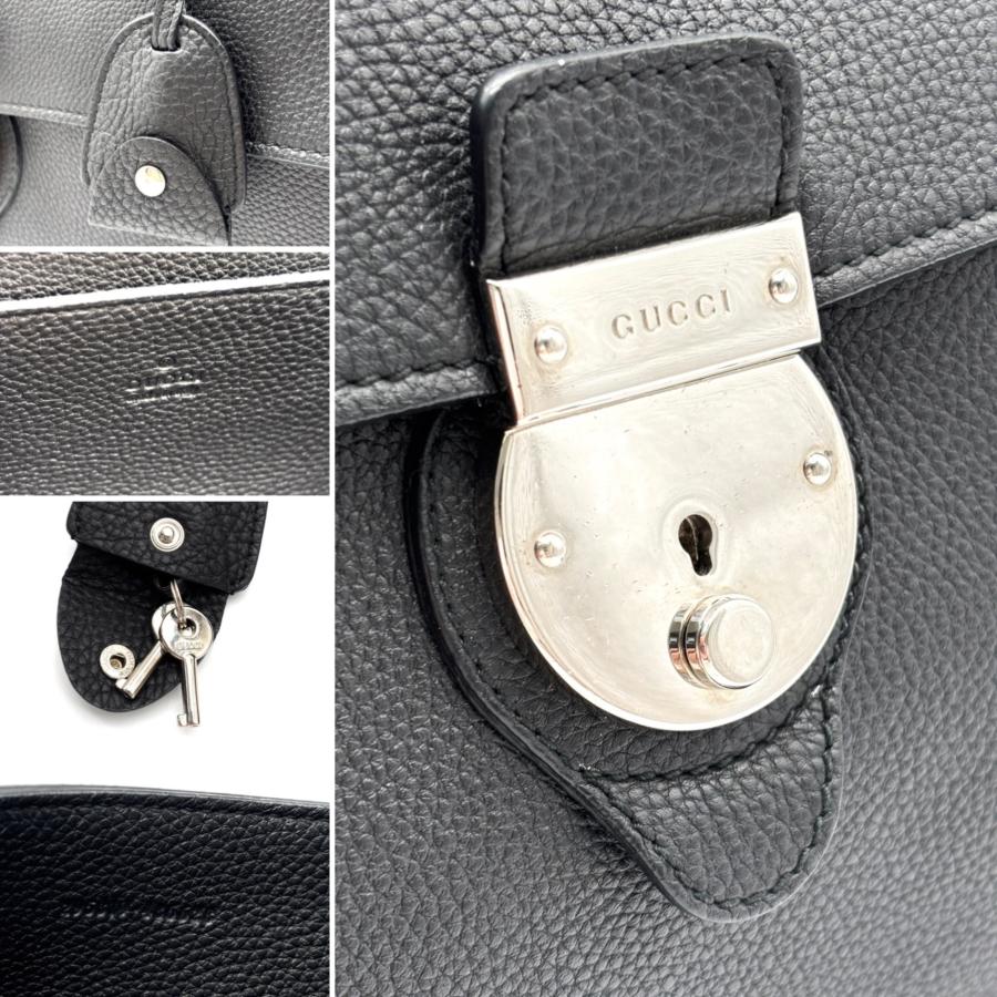 グッチ GUCCI ブリーフケース ビジネスバッグ 書類かばん A4 PC収納 レザー ブラック 黒 メンズ フラップ ロゴ金具 鍵付きの画像