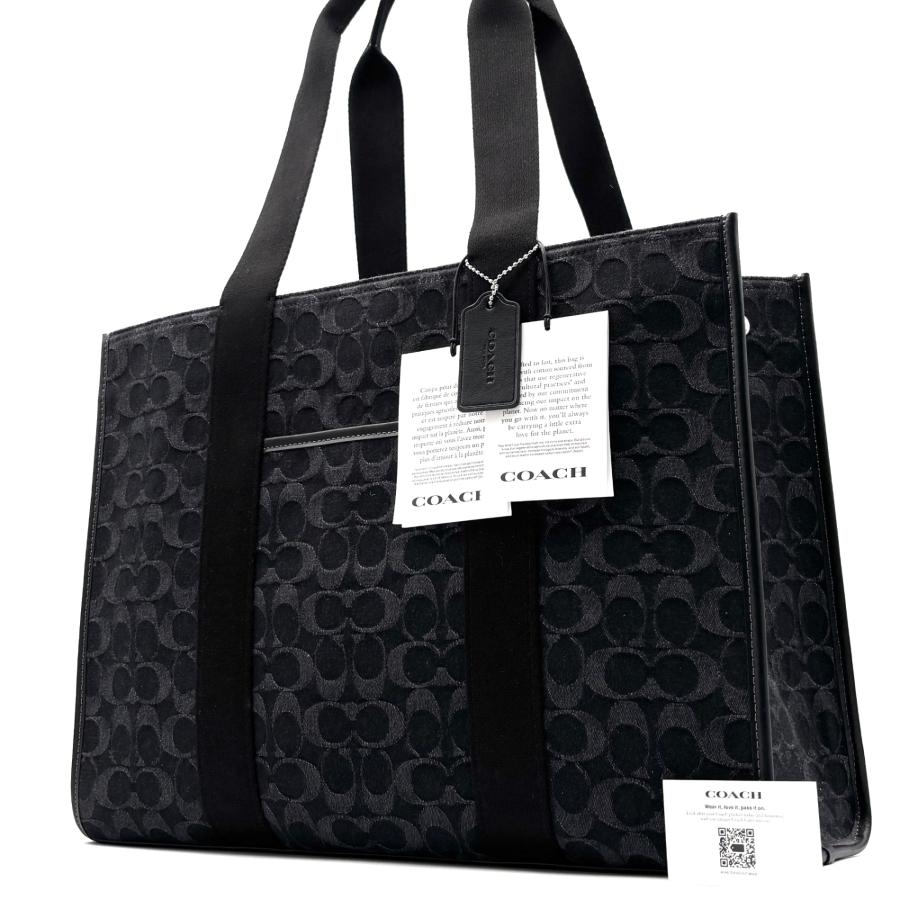 COACH ビジネスバッグ トートバッグ　ブラック COACH コーチ スミス ラージ トート バッグ シグネチャー デニム