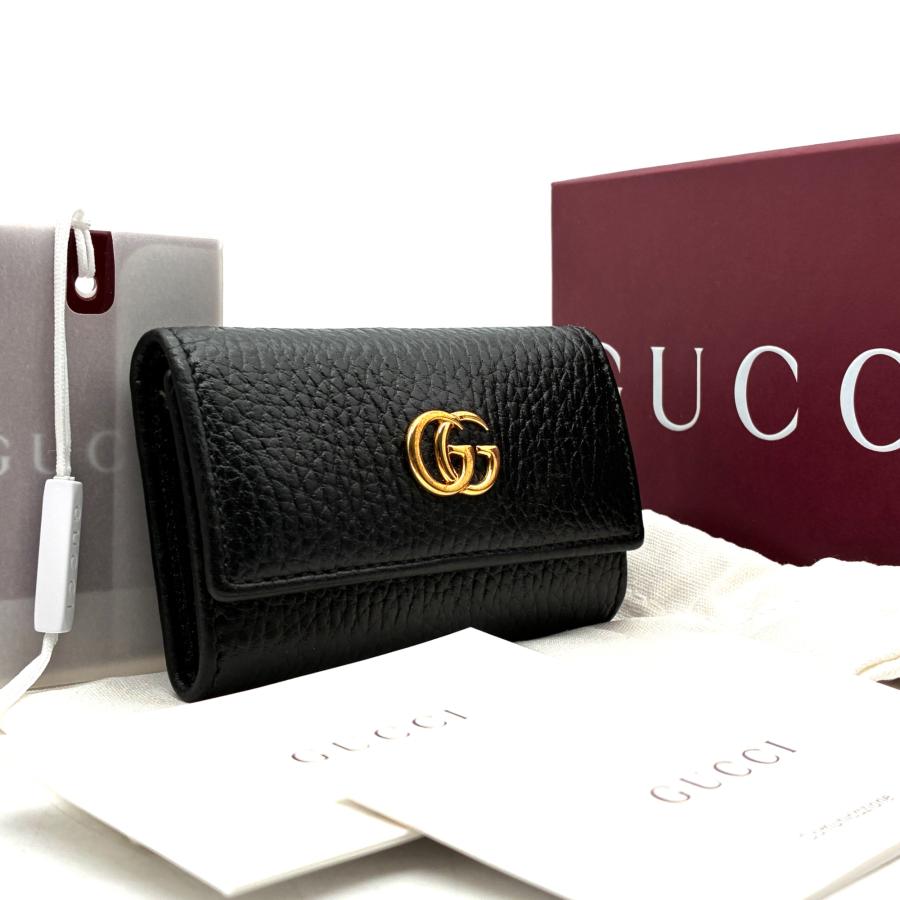 【美品】GUCCI　キーケース　6連 マーモント　GG　レザー　ブラック グッチ GUCCI GGマーモント 6連 キーケース ブラック 黒 レザー 本革