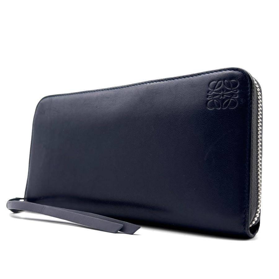 付属品完備 ロエベ 長財布 アナグラム ラウンドファスナー ネイビー レザー ロエベ LOEWE アナグラム ラウンドファスナー 長財布 ジップ
