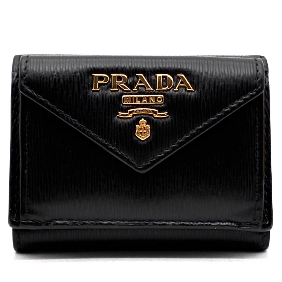 プラダ PRADA 三つ折り 財布 コンパクト サフィアーノ レザー ブラック