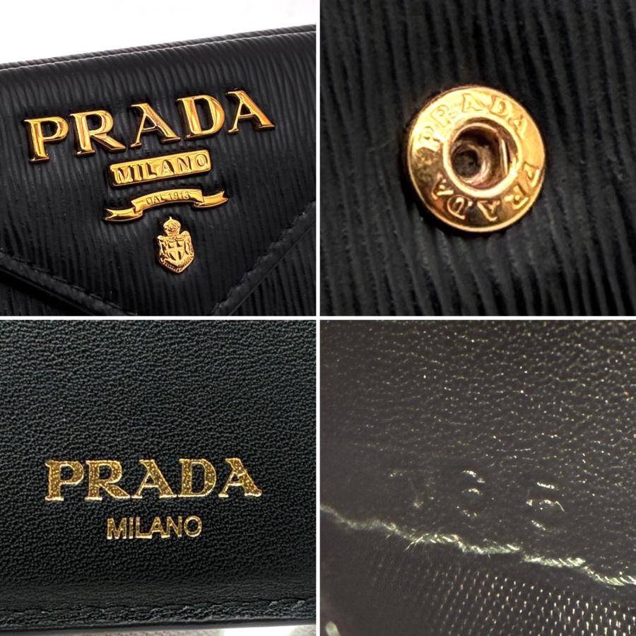プラダ PRADA 三つ折り 財布 コンパクト サフィアーノ レザー ブラック