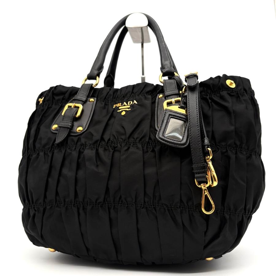 極美品 プラダ PRADA 2way トートバッグ ショルダーバッグ ギャザー 