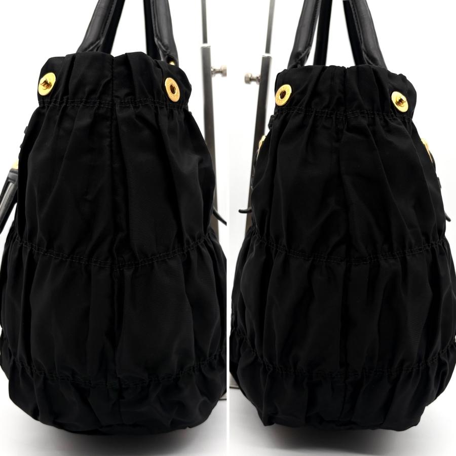 極美品 プラダ PRADA 2way トートバッグ ショルダーバッグ ギャザー 