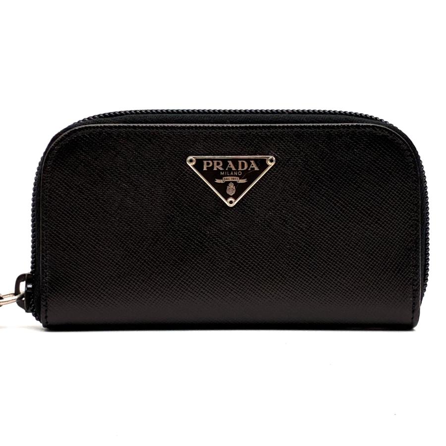 極美品✨PRADAプラダ 三つ折り財布 サフィアーノ黒 三角ロゴ 小銭入れ 箱付 プラダ PRADA 三角ロゴ サフィアーノ ラウンドジップ コインケース