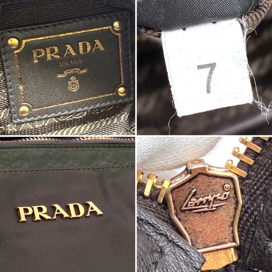 PRADA プラダ ロゴジャガード 2way ハンドバッグ ショルダーバッグ ナイロン レザー カーキ ブラウン ゴールド金具 大容量 白タグ