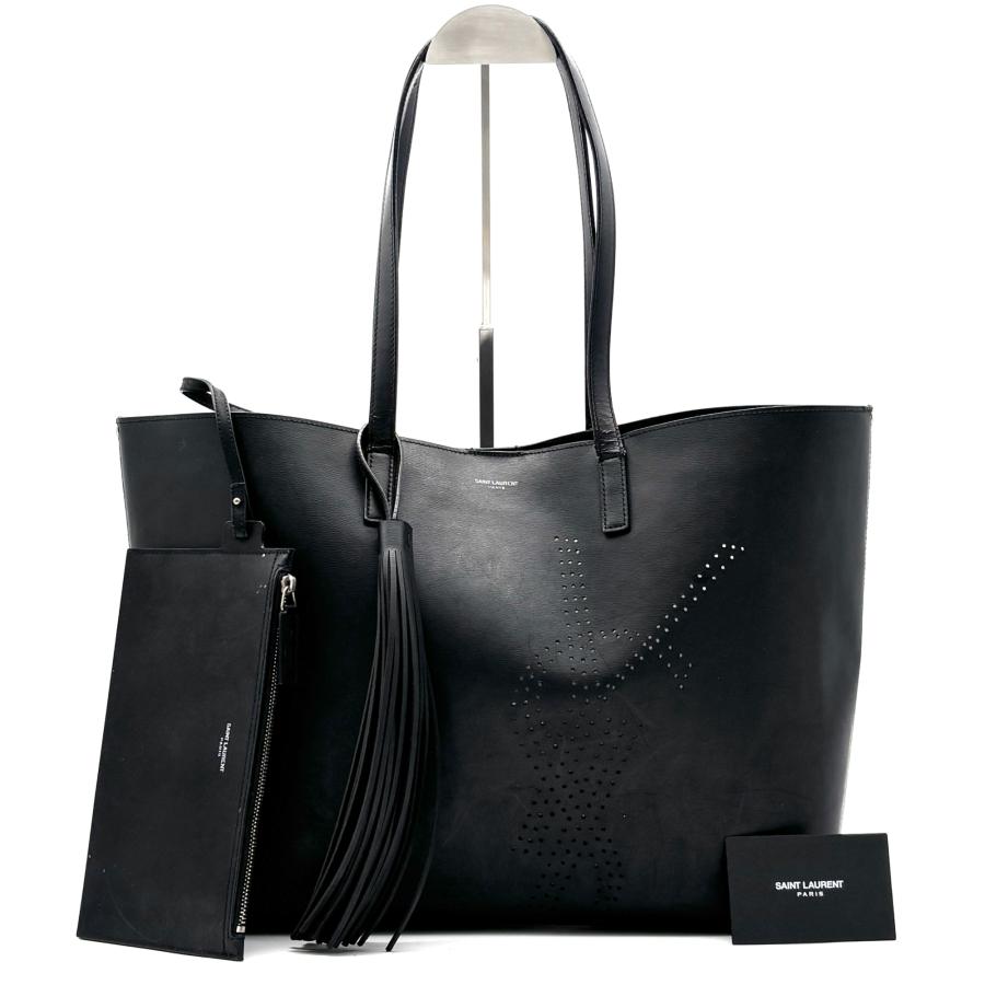 希少 トイショッピング 2WAY トート 黒 レザー YSL チャーム 金具