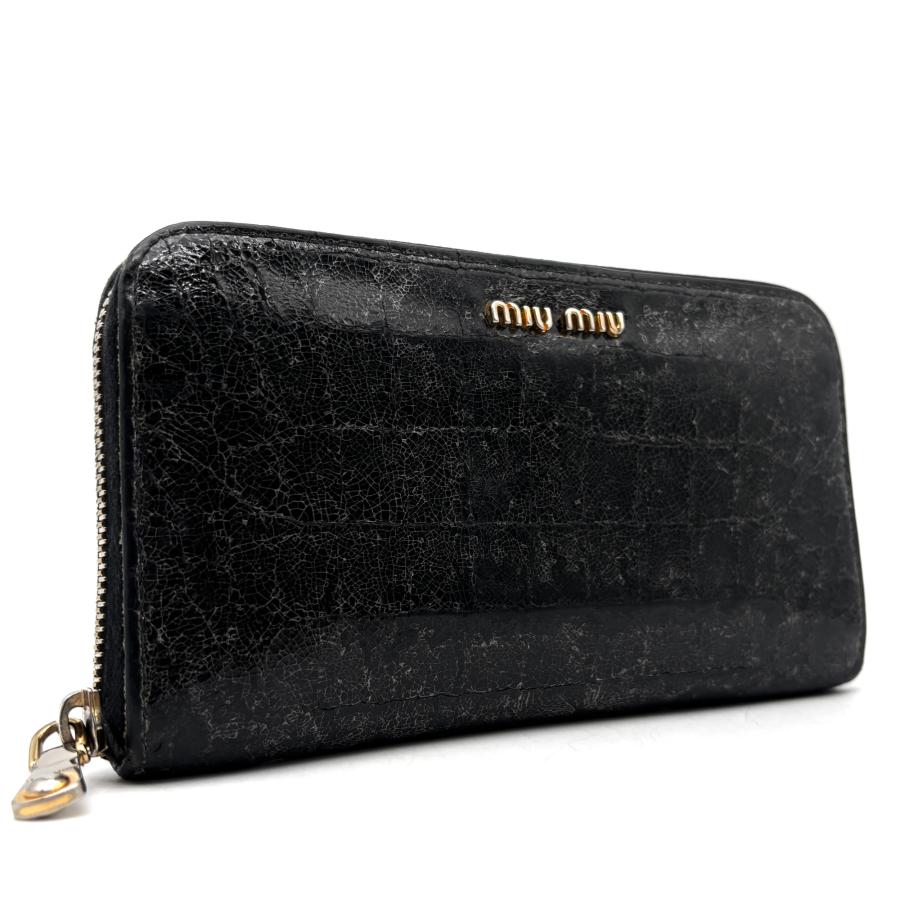 美品⭐️ミュウミュウ miu miuラウンドファスナー 長財布 ブラック 黒 ミュウミュウ miumiu 財布 長財布 ラウンドファスナー レザー ロゴ