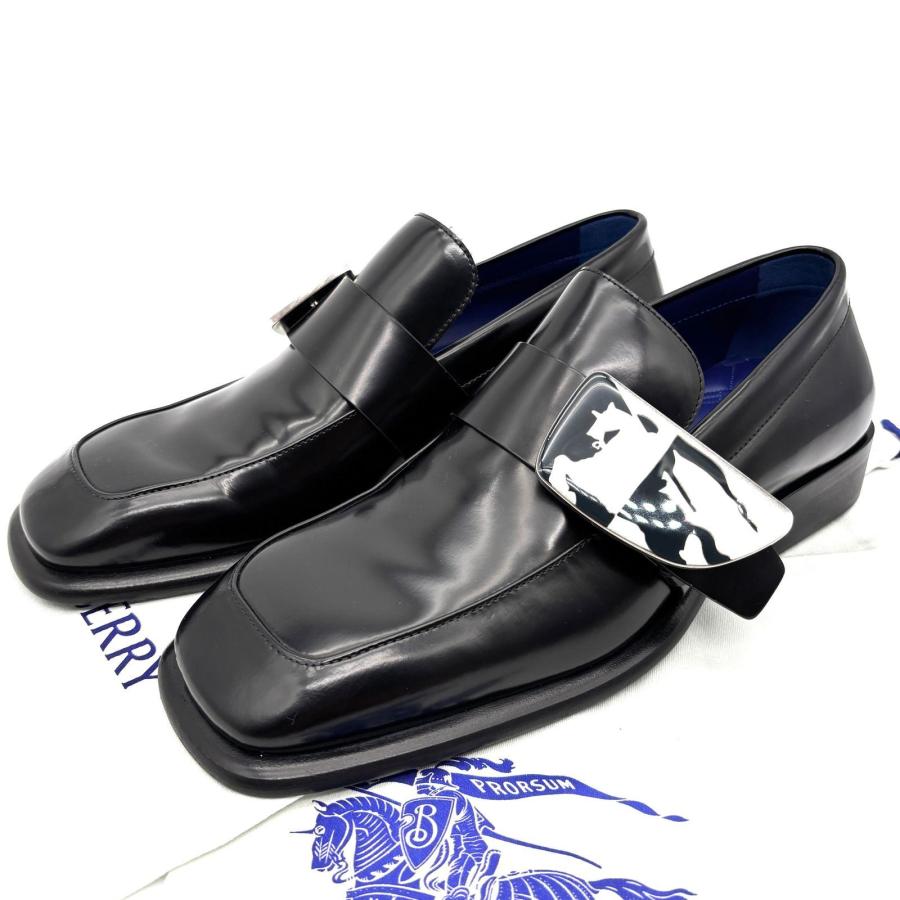 □未使用品□24ss バーバリー ビットローファー コイル 騎士ロゴ 黒 41 BURBERRY バーバリー ローファー ビジネスシューズ シールド エクエス