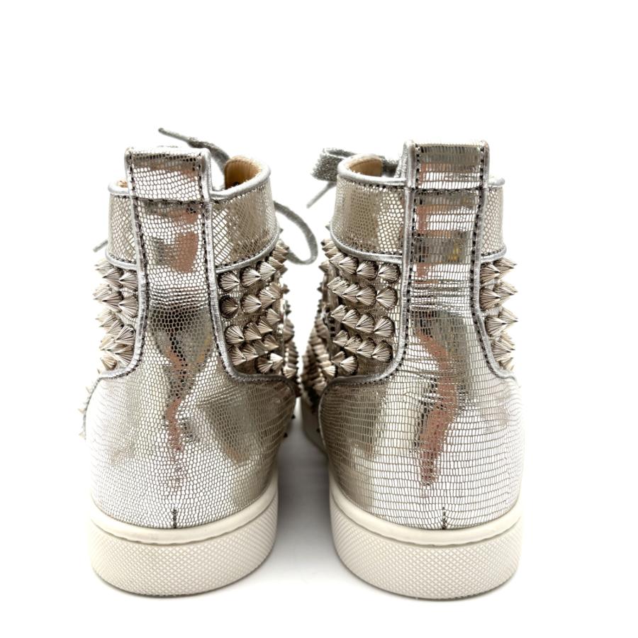 Christian Louboutin クリスチャンルブタン ルイス フラット スパイク ハイカットスニーカー レザー シルバー スタッズ 35 1/2 22.5cm 未使用 保管品