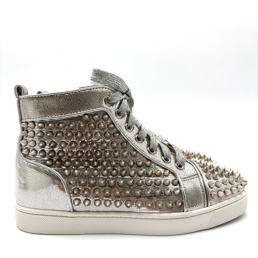 Christian Louboutin クリスチャンルブタン ルイス フラット スパイク ハイカットスニーカー レザー シルバー スタッズ 35 1/2 22.5cm 未使用 保管品