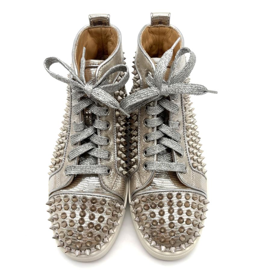 Christian Louboutin クリスチャンルブタン ルイス フラット スパイク ハイカットスニーカー レザー シルバー スタッズ 35 1/2 22.5cm 未使用 保管品
