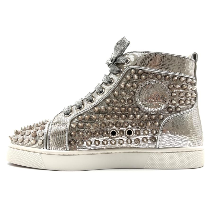 Christian Louboutin クリスチャンルブタン ルイス フラット スパイク ハイカットスニーカー レザー シルバー スタッズ 35 1/2 22.5cm 未使用 保管品