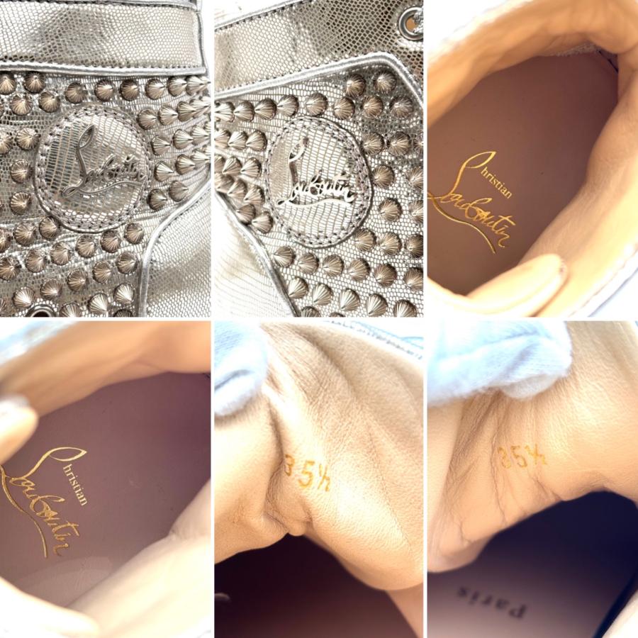 Christian Louboutin クリスチャンルブタン ルイス フラット スパイク ハイカットスニーカー レザー シルバー スタッズ 35 1/2 22.5cm 未使用 保管品