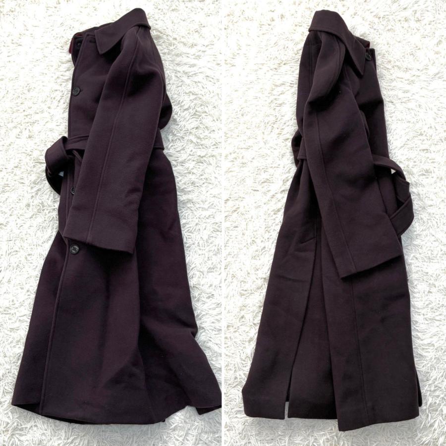 BURBERRY バーバリー ステンカラーコート ロングコート マキシ丈 パープル メンズ ラムウール100％ ベルト ビジネス ホースロゴ 32 未使用の画像