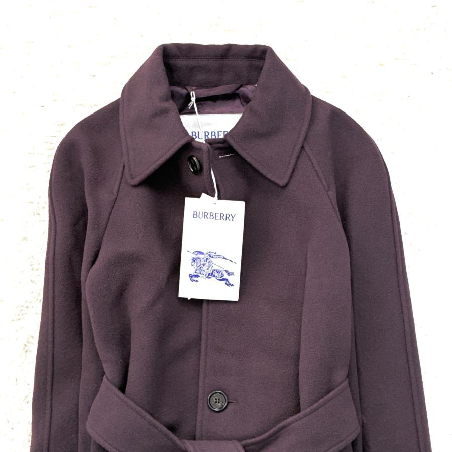 BURBERRY バーバリー ステンカラーコート ロングコート マキシ丈 パープル メンズ ラムウール100％ ベルト ビジネス ホースロゴ 32 未使用の画像