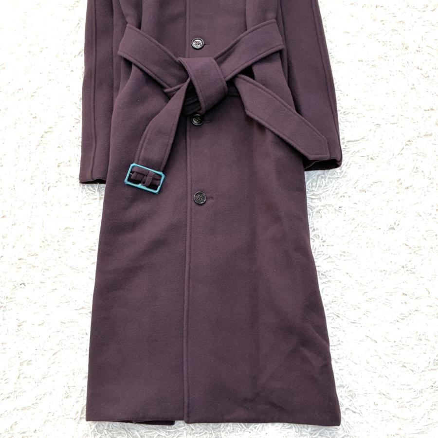 BURBERRY バーバリー ステンカラーコート ロングコート マキシ丈 パープル メンズ ラムウール100％ ベルト ビジネス ホースロゴ 32 未使用の画像