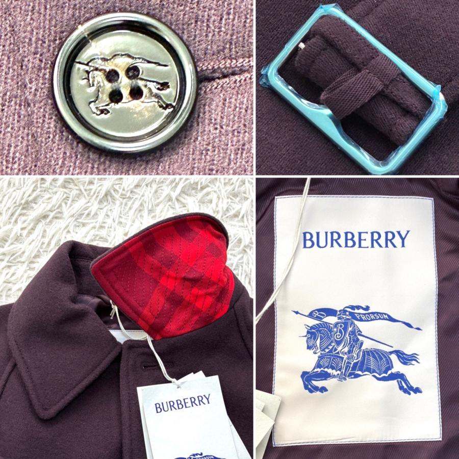 BURBERRY バーバリー ステンカラーコート ロングコート マキシ丈 パープル メンズ ラムウール100％ ベルト ビジネス ホースロゴ 32 未使用の画像