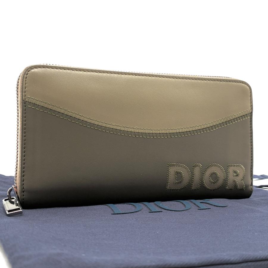 未使用保管品 ディオール Dior 長財布 ラウンドファスナー ロゴ 型押し