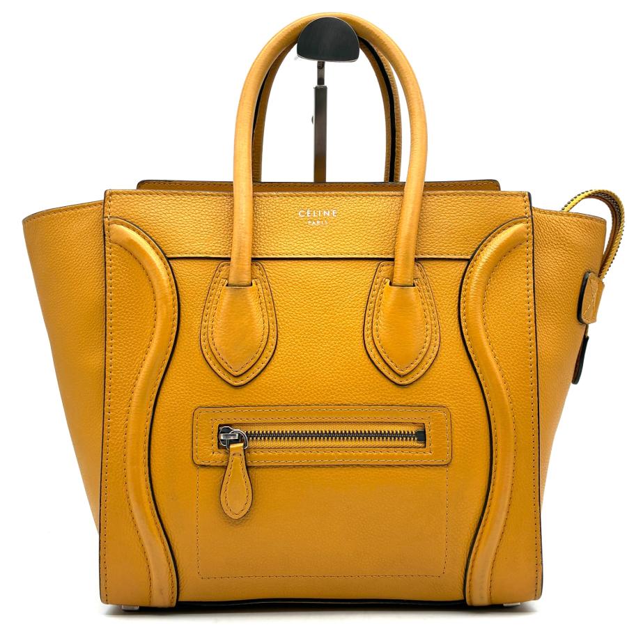 セリーヌ ラゲージ マイクロショッパー ハンドバッグ 167793 ドラムドカーフ レザー イエロー CELINE トートバッグ ブランド レディース 美品