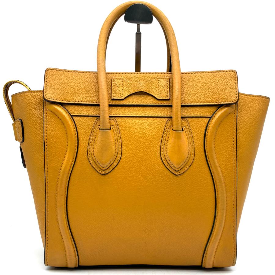 セリーヌ ラゲージ マイクロショッパー ハンドバッグ 167793 ドラムドカーフ レザー イエロー CELINE トートバッグ ブランド レディース 美品