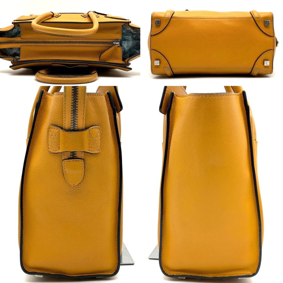 セリーヌ ラゲージ マイクロショッパー ハンドバッグ 167793 ドラムドカーフ レザー イエロー CELINE トートバッグ ブランド レディース 美品
