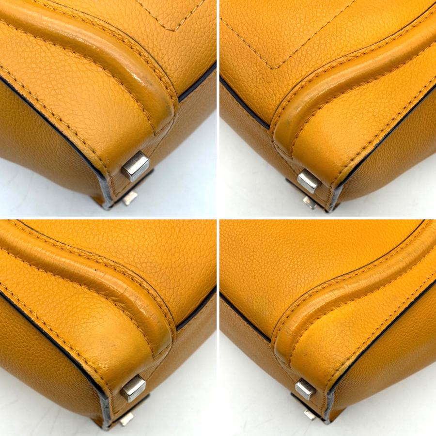 セリーヌ ラゲージ マイクロショッパー ハンドバッグ 167793 ドラムドカーフ レザー イエロー CELINE トートバッグ ブランド レディース 美品