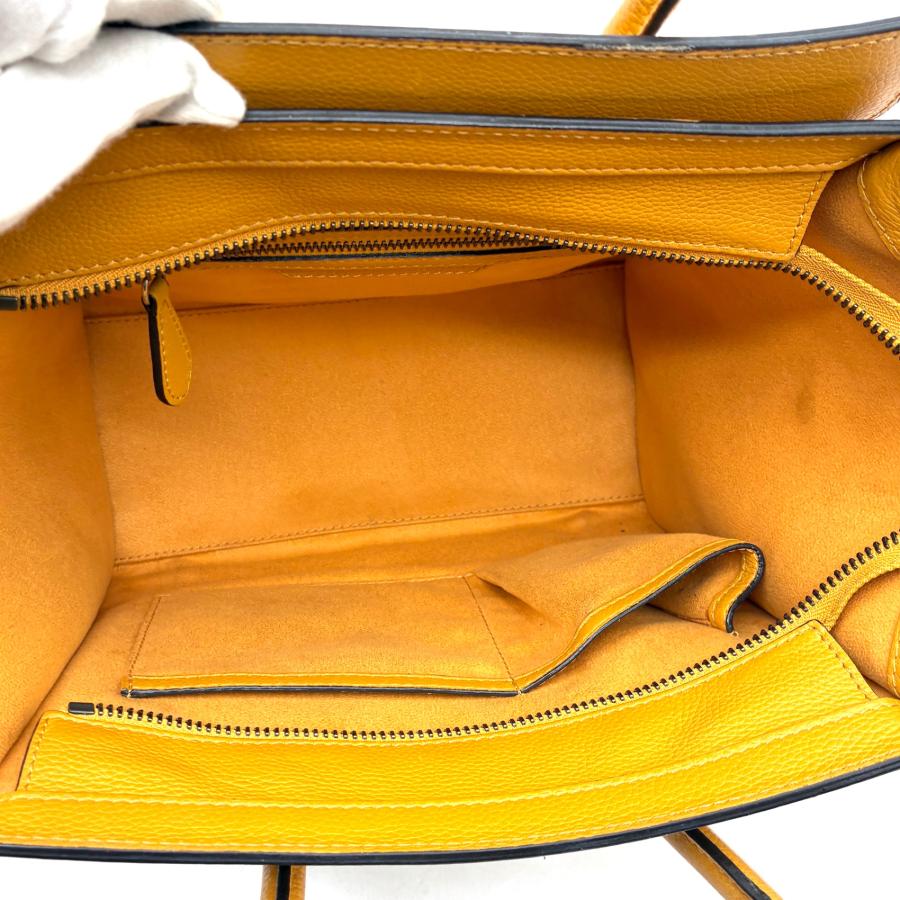 セリーヌ ラゲージ マイクロショッパー ハンドバッグ 167793 ドラムドカーフ レザー イエロー CELINE トートバッグ ブランド レディース 美品