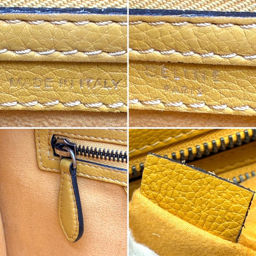 セリーヌ ラゲージ マイクロショッパー ハンドバッグ 167793 ドラムドカーフ レザー イエロー CELINE トートバッグ ブランド レディース 美品