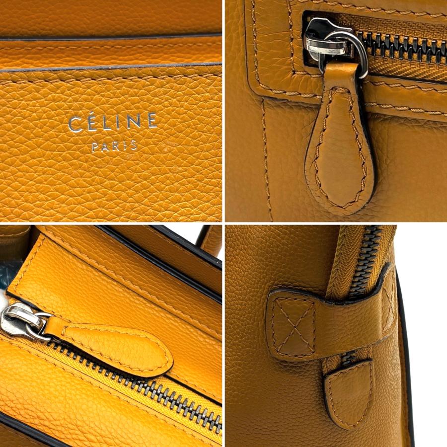 セリーヌ ラゲージ マイクロショッパー ハンドバッグ 167793 ドラムドカーフ レザー イエロー CELINE トートバッグ ブランド レディース 美品