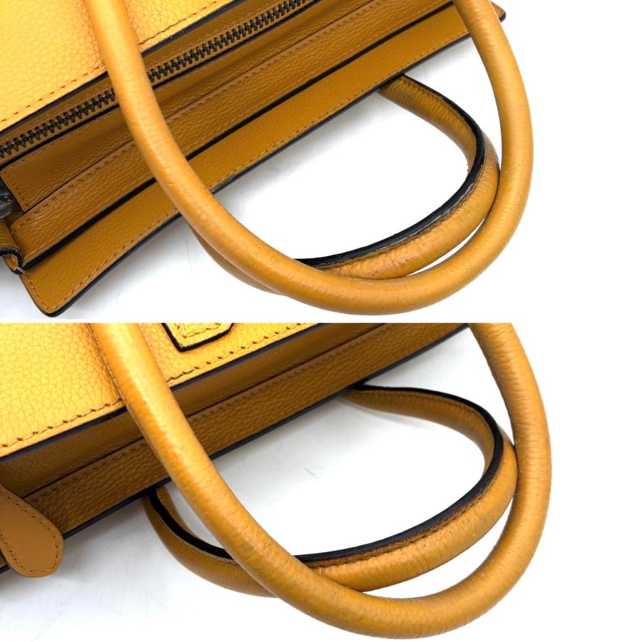 セリーヌ ラゲージ マイクロショッパー ハンドバッグ 167793 ドラムドカーフ レザー イエロー CELINE トートバッグ ブランド レディース 美品