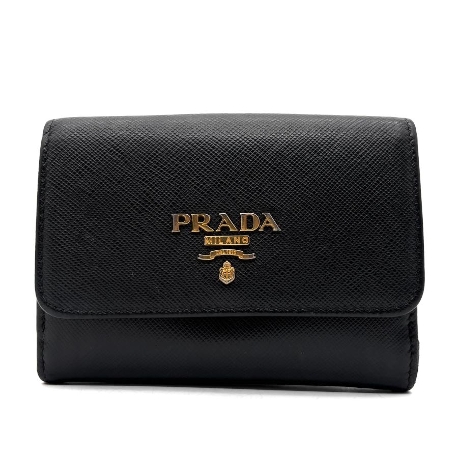 PRADA プラダ 二つ折り財布 サフィアーノレザー ブラック ゴールド金具 プラダ PRADA サフィアーノ 二つ折り財布 コンパクトウォレット 財布