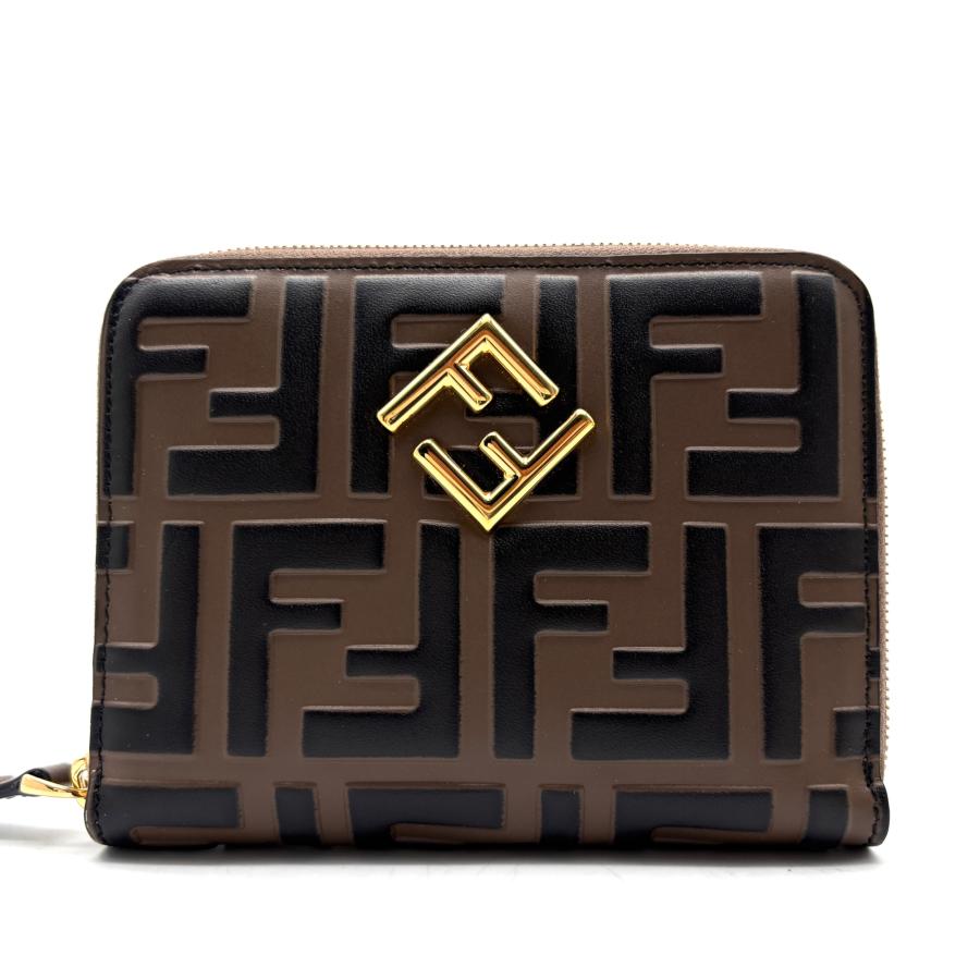 【極美品】FENDI フェンディ ズッカ 二つ折り財布 ブラウン系 FFロゴ フェンディ FENDI FFダイヤモンド ジップアラウンドウォレット ズッカ