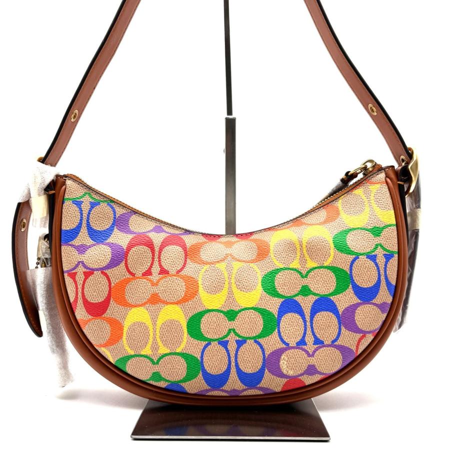コーチ　カラフルボーダー　ホーボー　ハーフムーン　チャーム付き COACH コーチ ルナ ワンショルダーバッグ レインボー シグネチャー