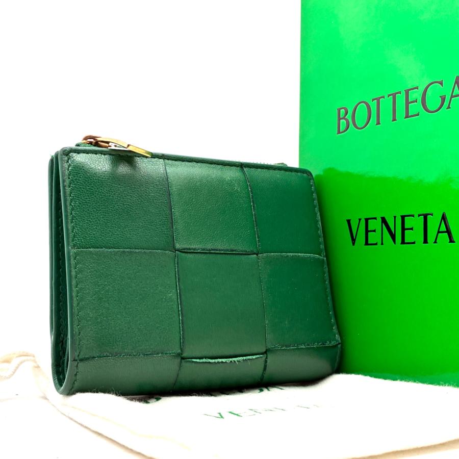 ボッテガヴェネタ 財布 マキシイントレチャート カセット グリーン ゴールド金具 ボッテガヴェネタ BOTTEGA VENETA カセット 二つ折り財布 マキシ