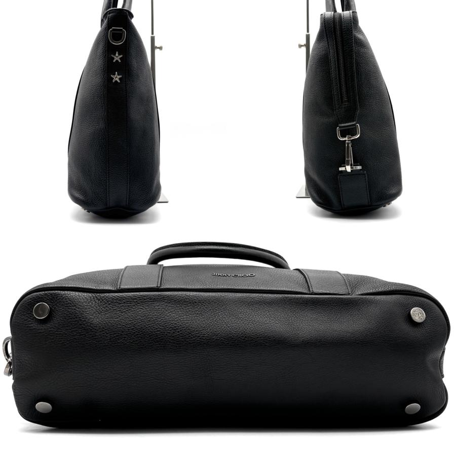 JIMMY CHOO ジミーチュウ サヴィル トートバッグ ビジネスバッグ レザー 黒 ロゴ スタースタッズ 肩掛け A4可 未使用に近いの画像