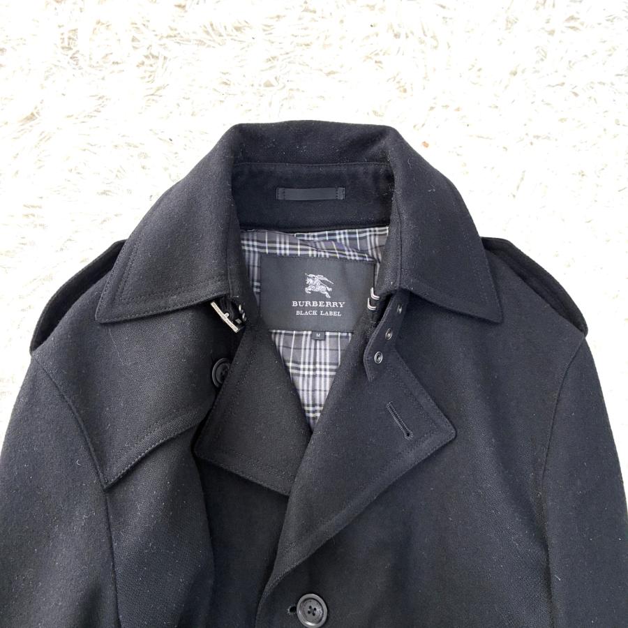 【美品】バーバリーブラックレーベル トレンチコート ウール ノバチェック 黒 S BURBERRY BLACK LABEL バーバリーブラックレーベル ノバチェック