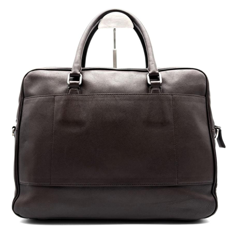 PRADA プラダ 白タグ サフィアーノレザー ブリーフケース ビジネスバッグ 焦茶 ダークブラウン A4 PC収納 自立 紳士 父の日 クールビズ 通勤 出張 極美品の画像