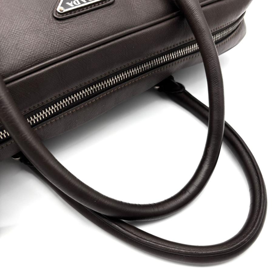 PRADA プラダ 白タグ サフィアーノレザー ブリーフケース ビジネスバッグ 焦茶 ダークブラウン A4 PC収納 自立 紳士 父の日 クールビズ 通勤 出張 極美品の画像