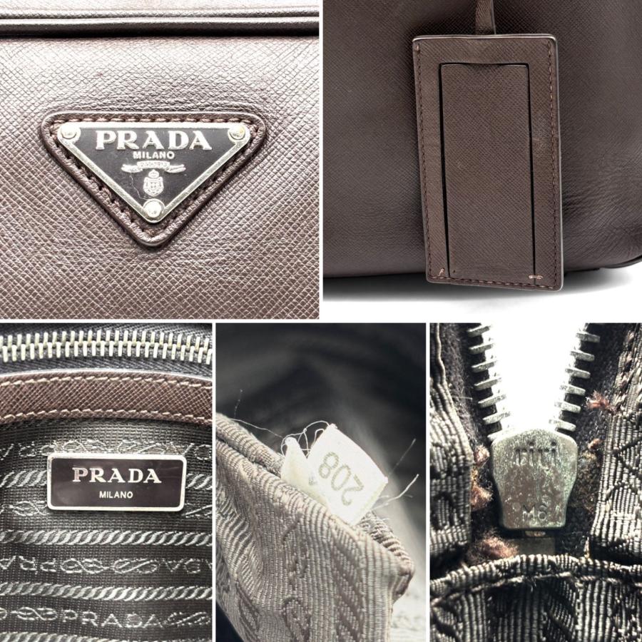 PRADA プラダ 白タグ サフィアーノレザー ブリーフケース ビジネスバッグ 焦茶 ダークブラウン A4 PC収納 自立 紳士 父の日 クールビズ 通勤 出張 極美品の画像