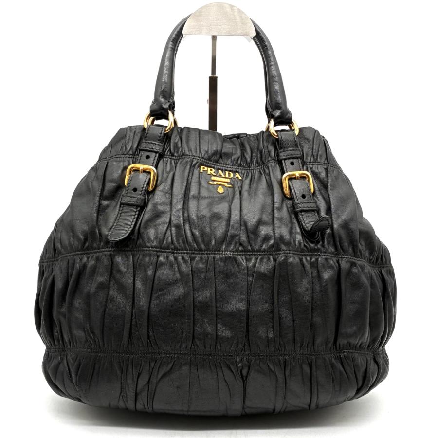 プラダ PRADA 2way ハンド バッグ ショルダー オールレザー ギャザー