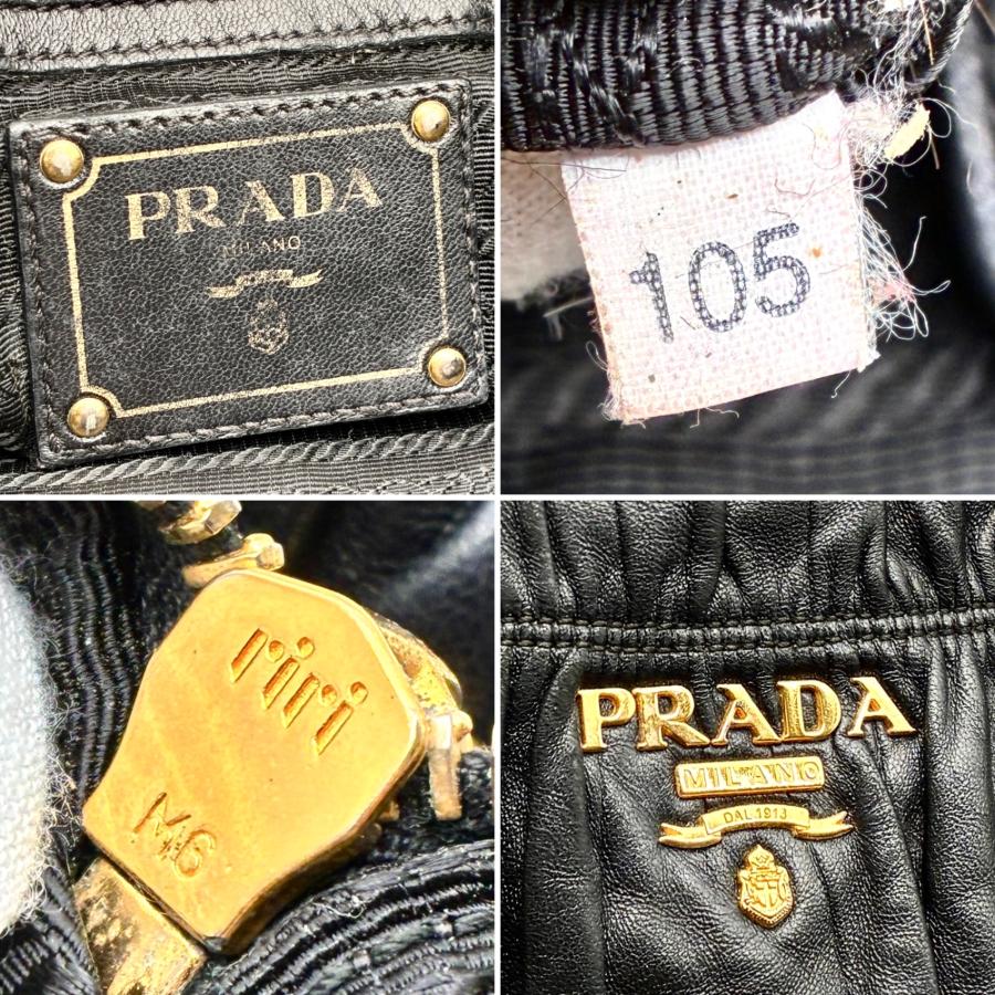 プラダ PRADA 2way ハンド バッグ ショルダー オールレザー ギャザー